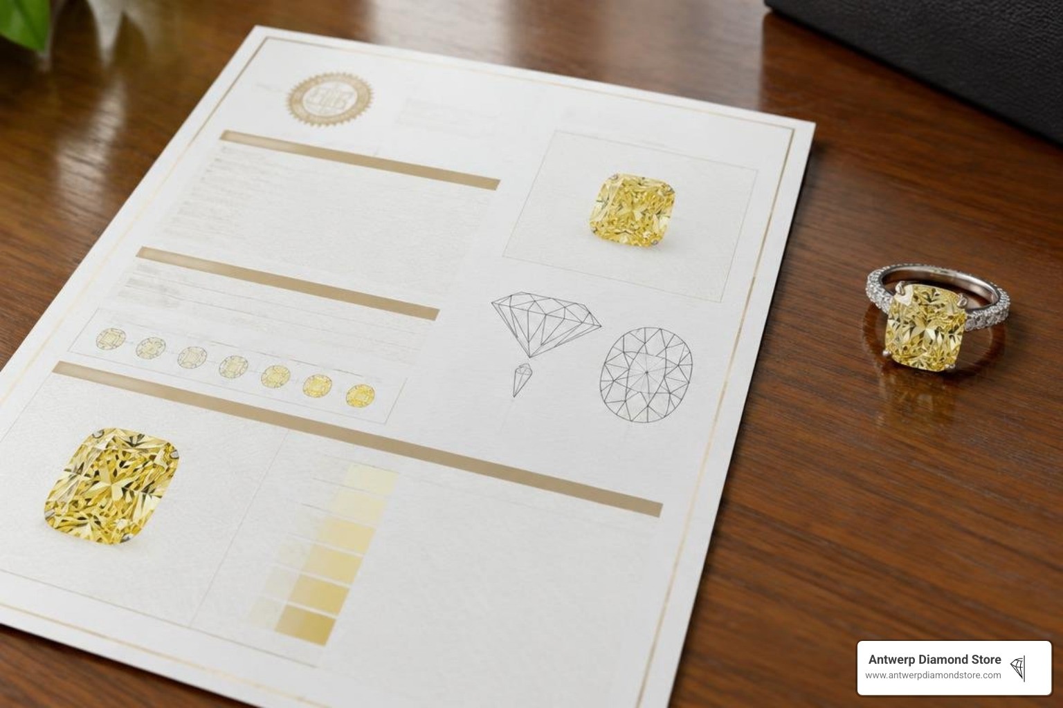 GIA colored diamond grading certificate document