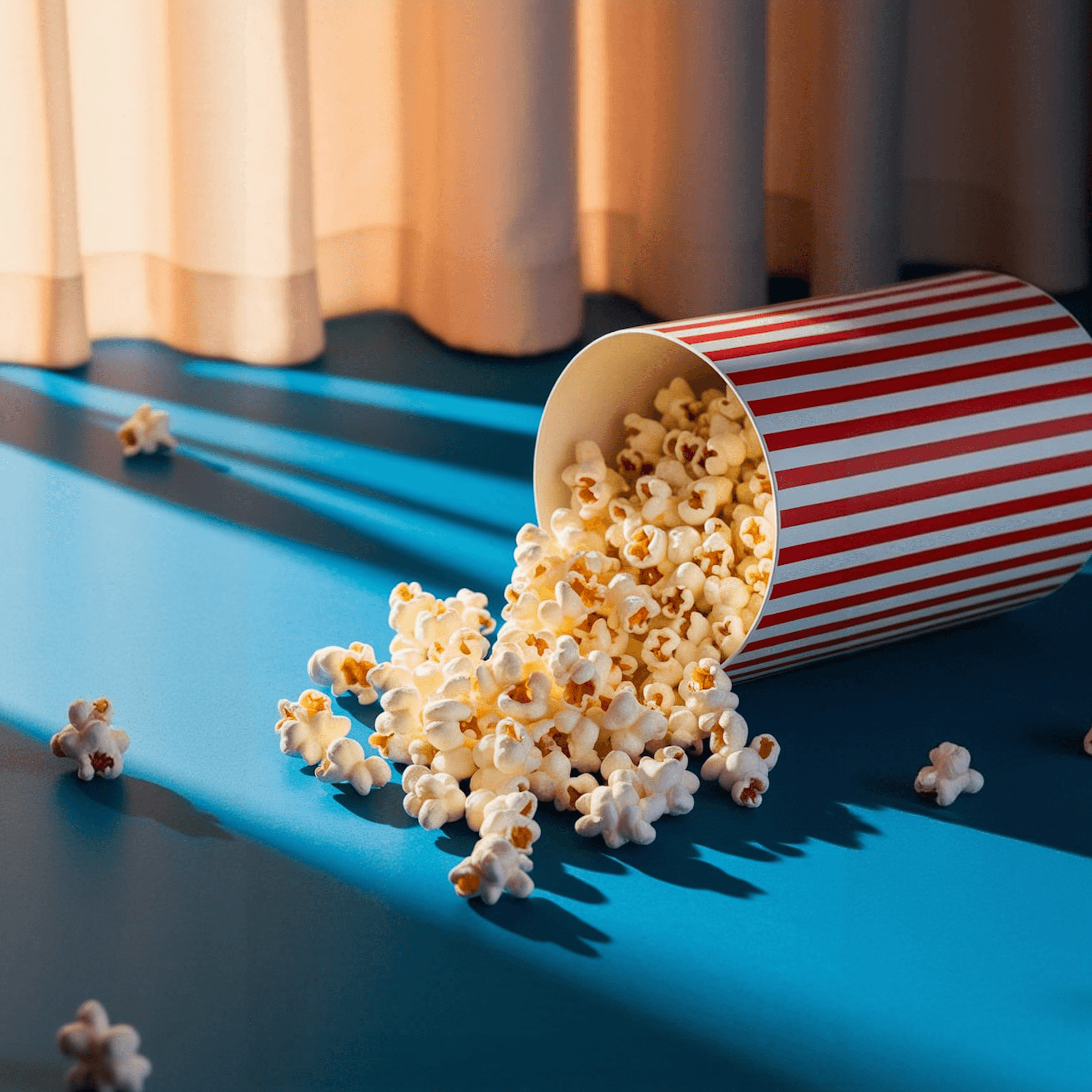 AI-generated popcorn video frames — prompt preview in Lore