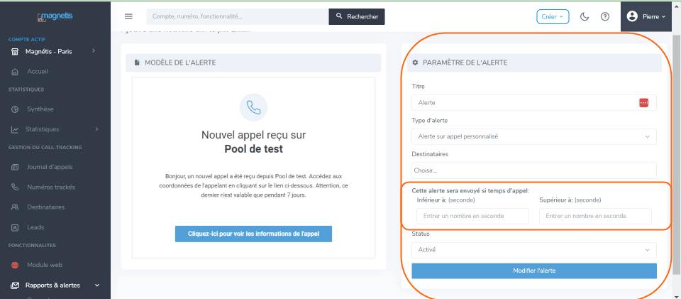 Résumé paramètres alertes