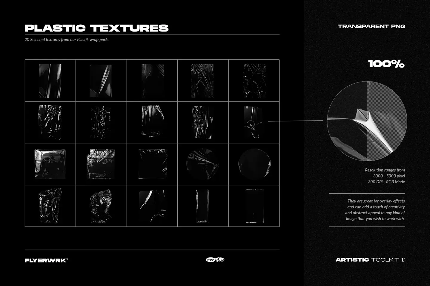 Artistic Toolkit 1 plastic textures pack with high resolution transparent PNG overlays for realistic effects