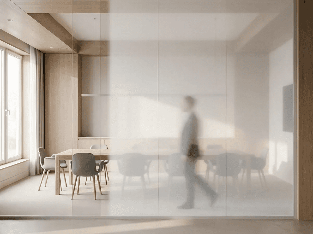 Frosted privacy glass in a modern office