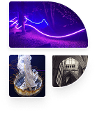 a collage of photography, of light, a jellyfish and architecture