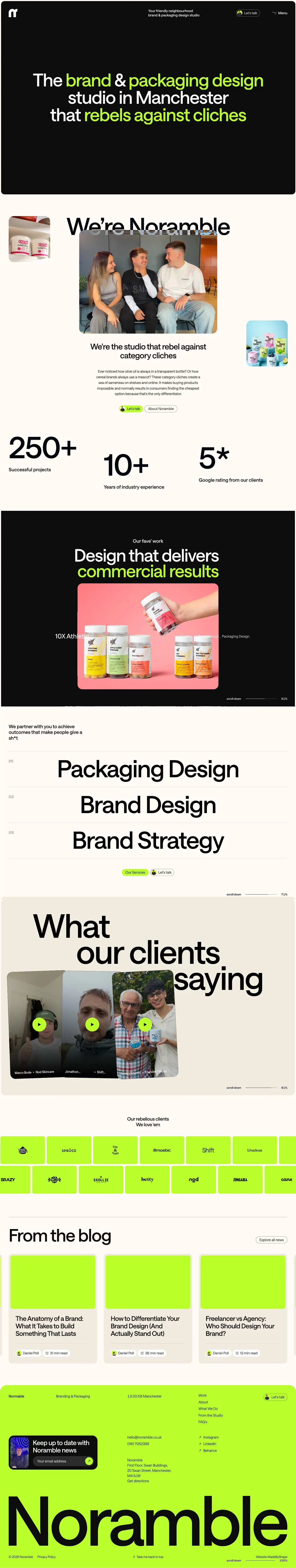 Noramble portfolio page screenshot showcasing Advertising and Design design