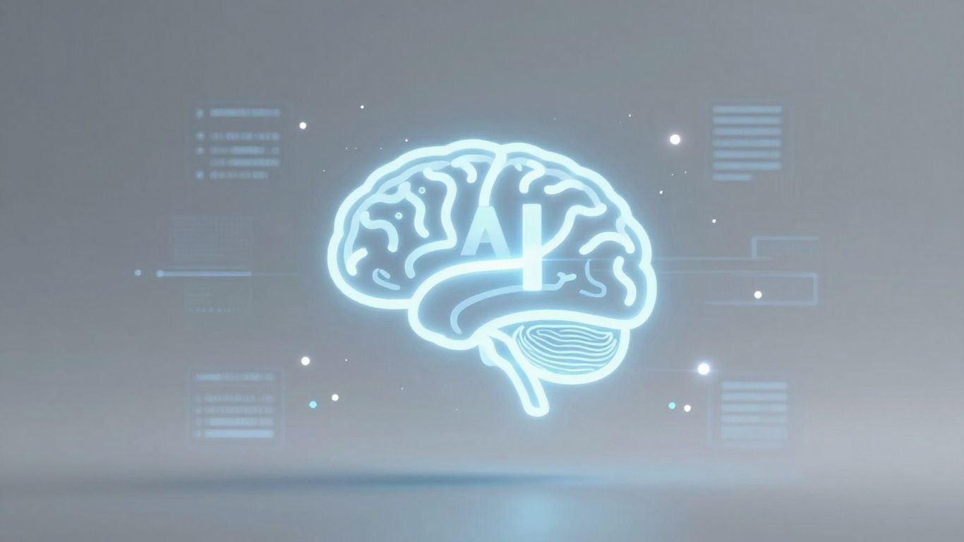 AI brain icon with digital patterns for keyword tracking.