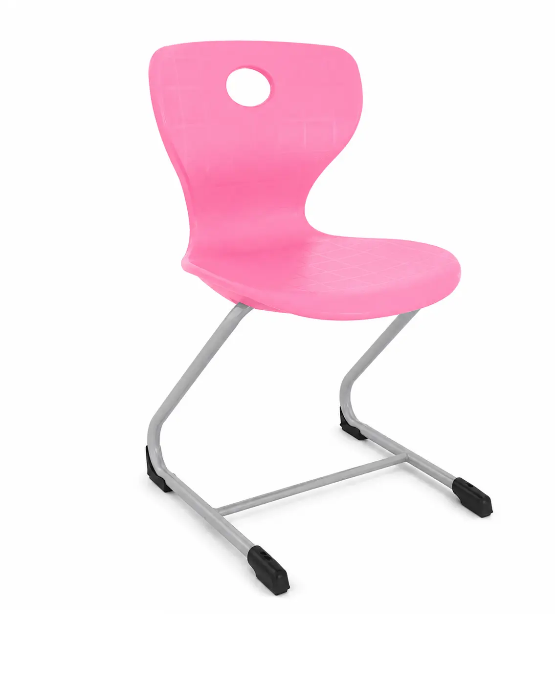 Pink Z-frame school chair with plastic seat and metal frame, Made in Turkey