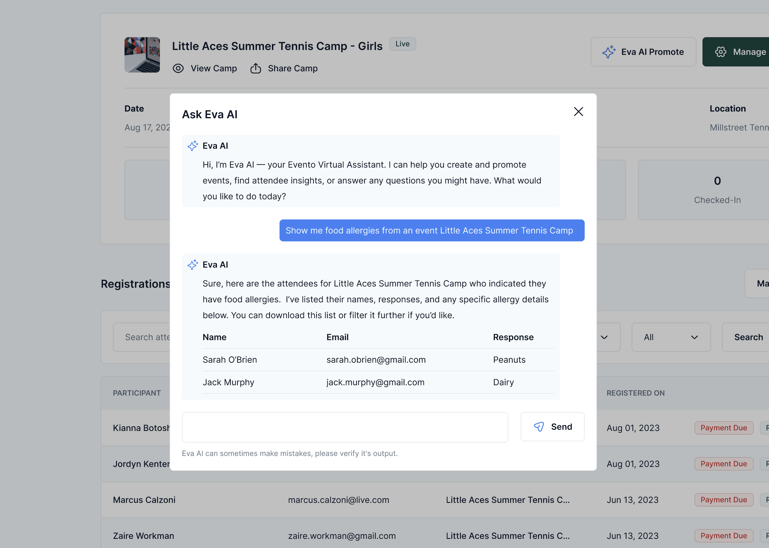 Ask Eva to analyse your event data