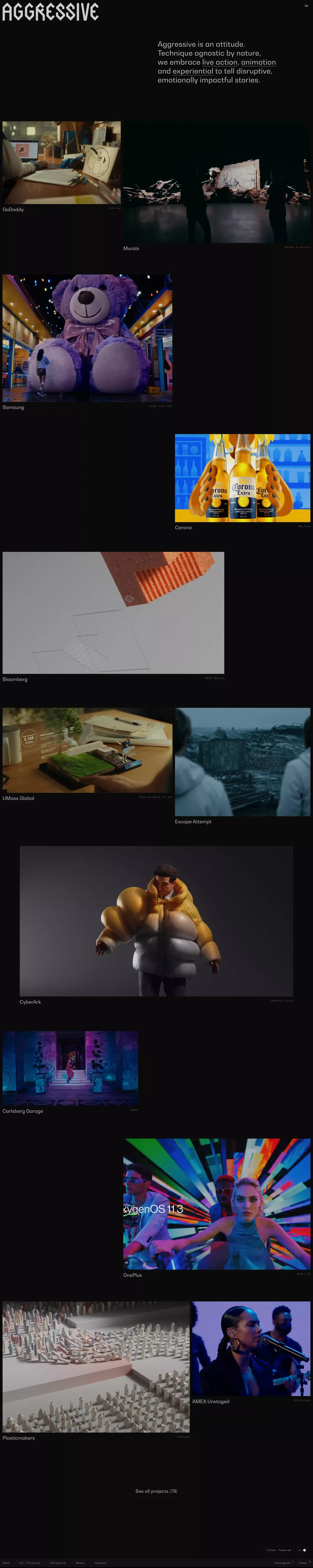 Aggressive portfolio page screenshot showcasing Design and Advertising design