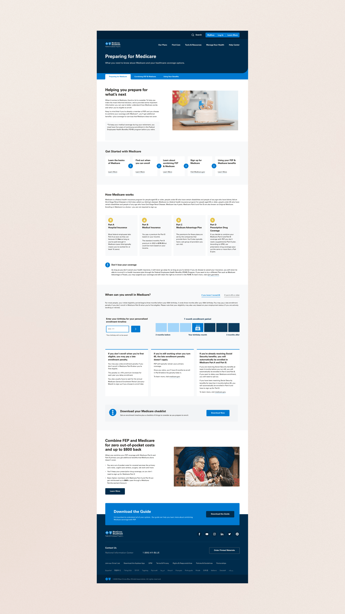 Preparing for Medicare page, desktop