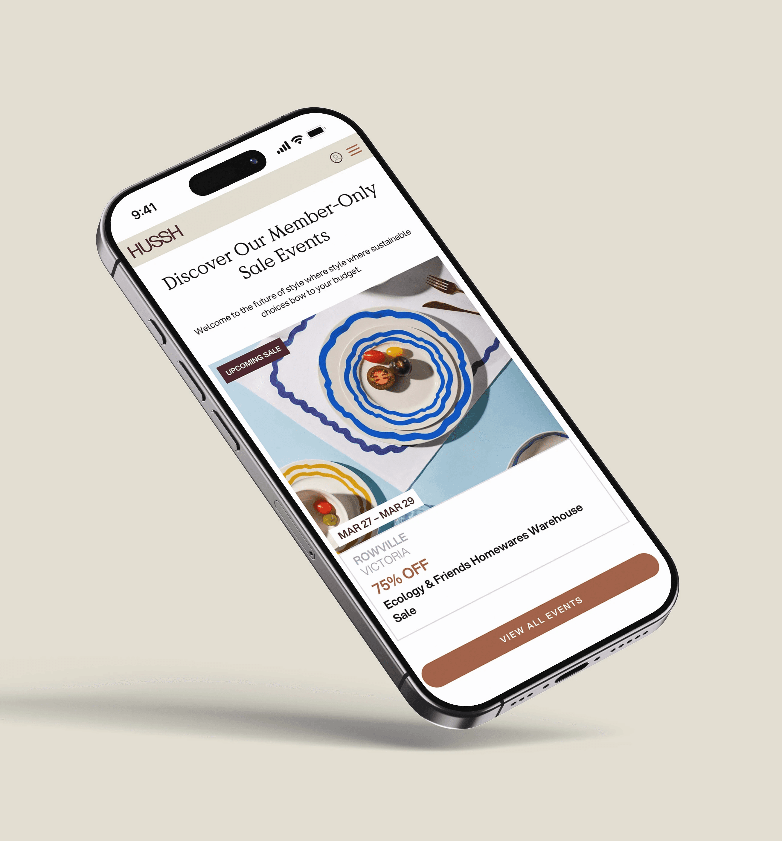 Phone mockup for Hussh Website