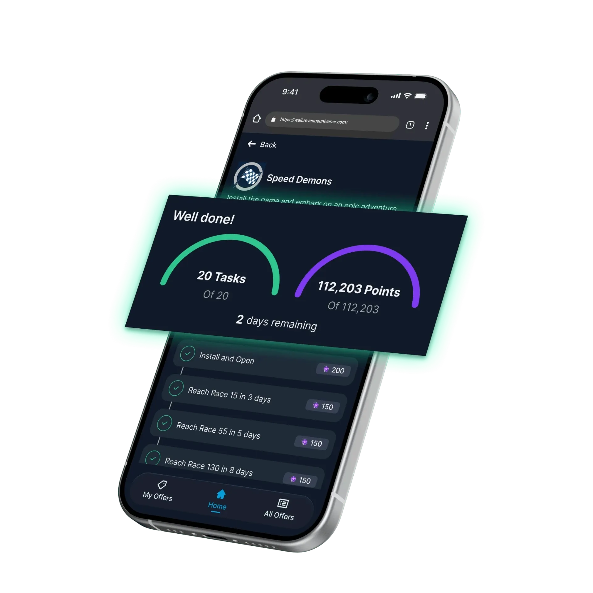 Smartphone showing an offerwall with tasks and points.