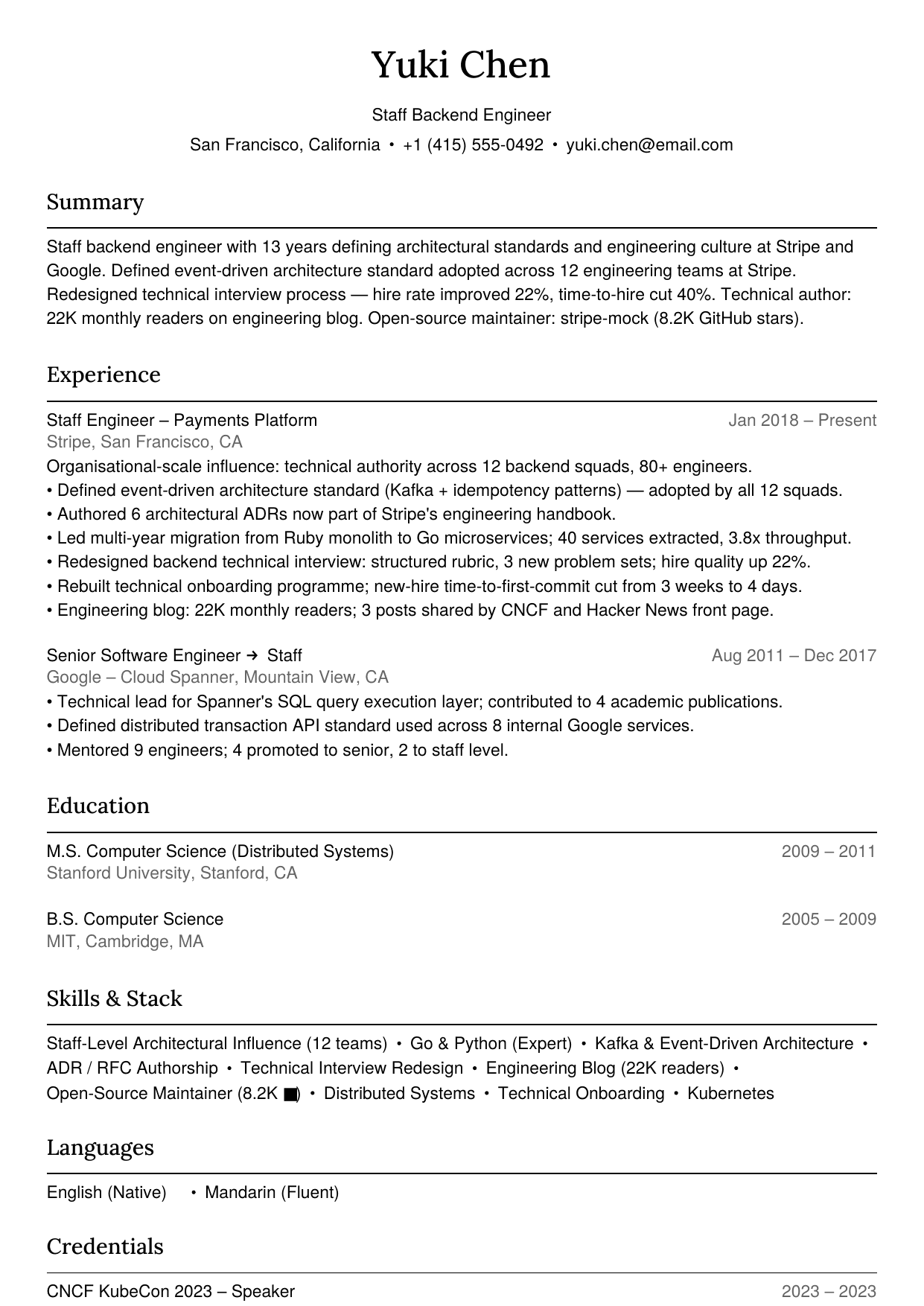 Staff principal backend engineer resume example