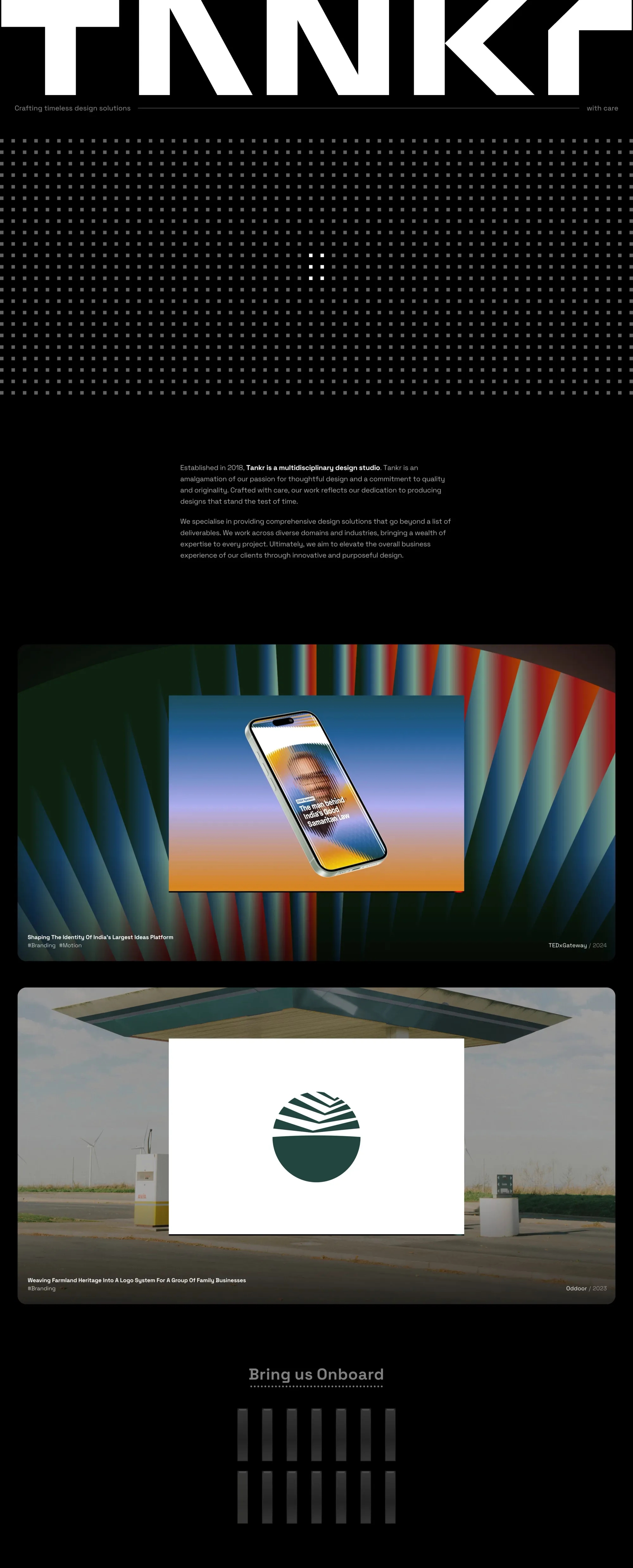 Tankr - Design Studio portfolio page screenshot showcasing Design design