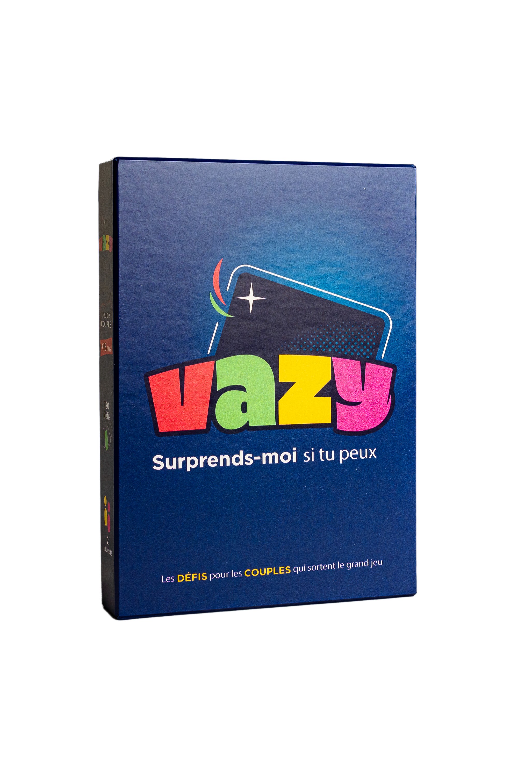 Boîte du jeu “Vazy - Surprends-moi si tu peux”, un jeu de défis pour couples.