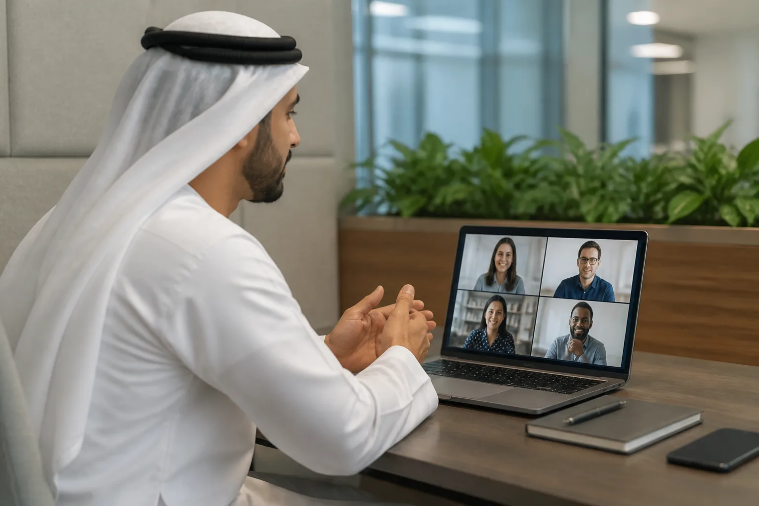 Managing Remote Employees From a UAE Company beside an HR dashboard with an employee list