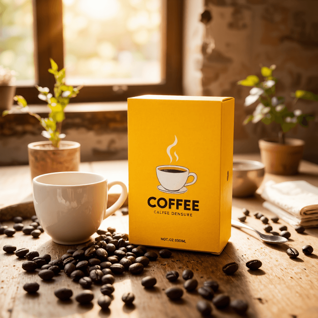 product photography of box of coffee mix