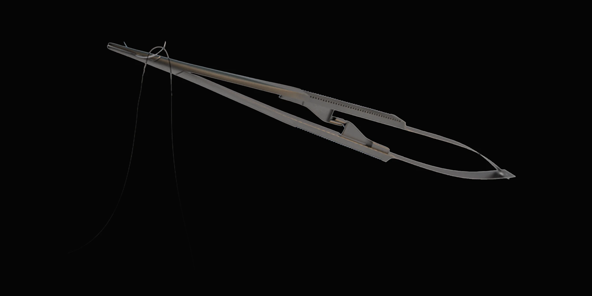A sleek, silver needle on a black background, emphasizing its sharp tip and elongated form.