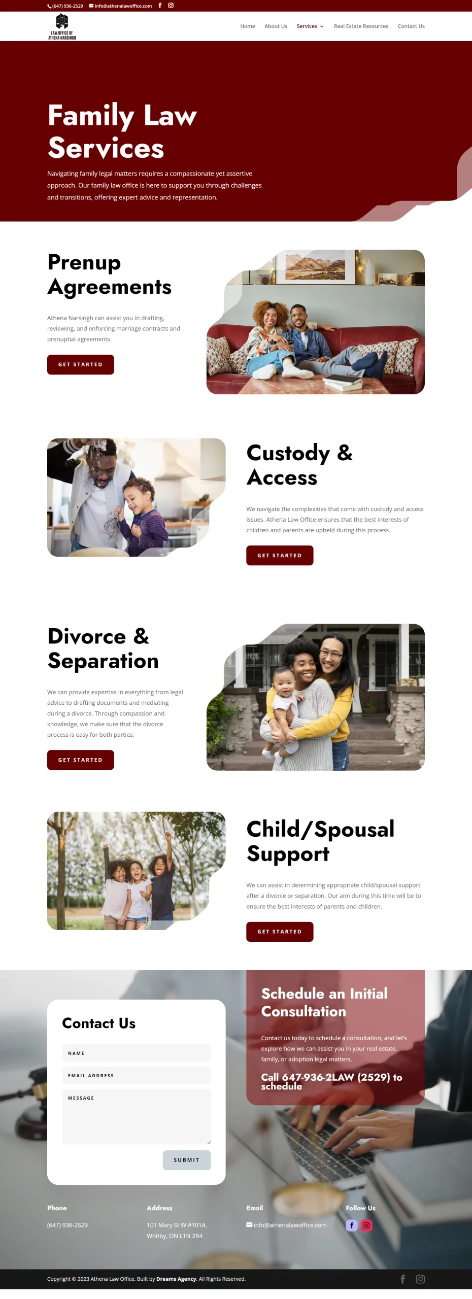familylaw page for athenalawoffice website developed & designed by Dreams Agency Mississauga, Ontario