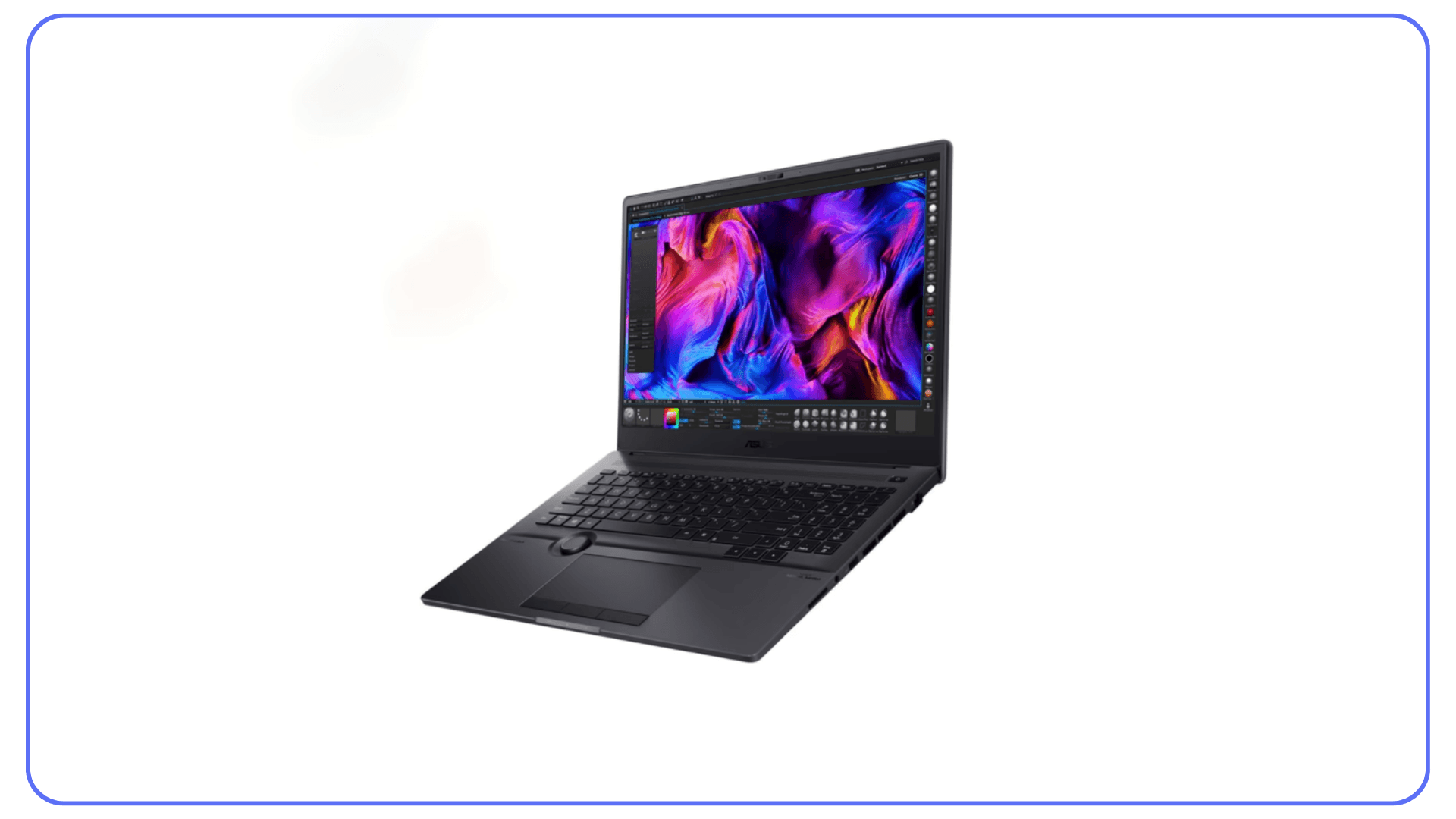 ASUS ProArt Studiobook 16 laptop displaying vivid creative editing interface