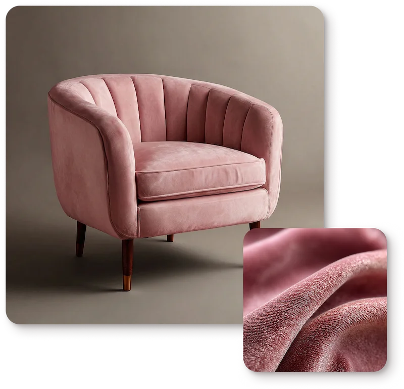 Blush pink velvet chair and fabric swatch