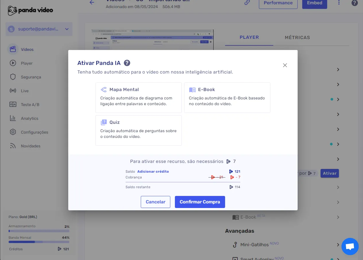 Print of the screen to confirm activation of Panda AI