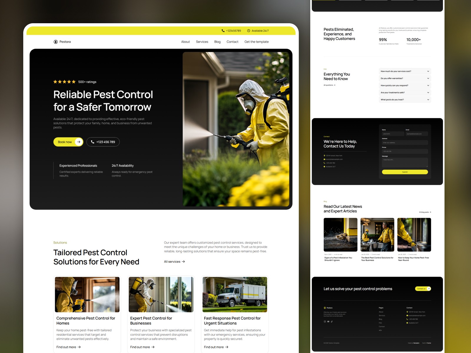 Pestora template multi-page overview with services and blog page layouts