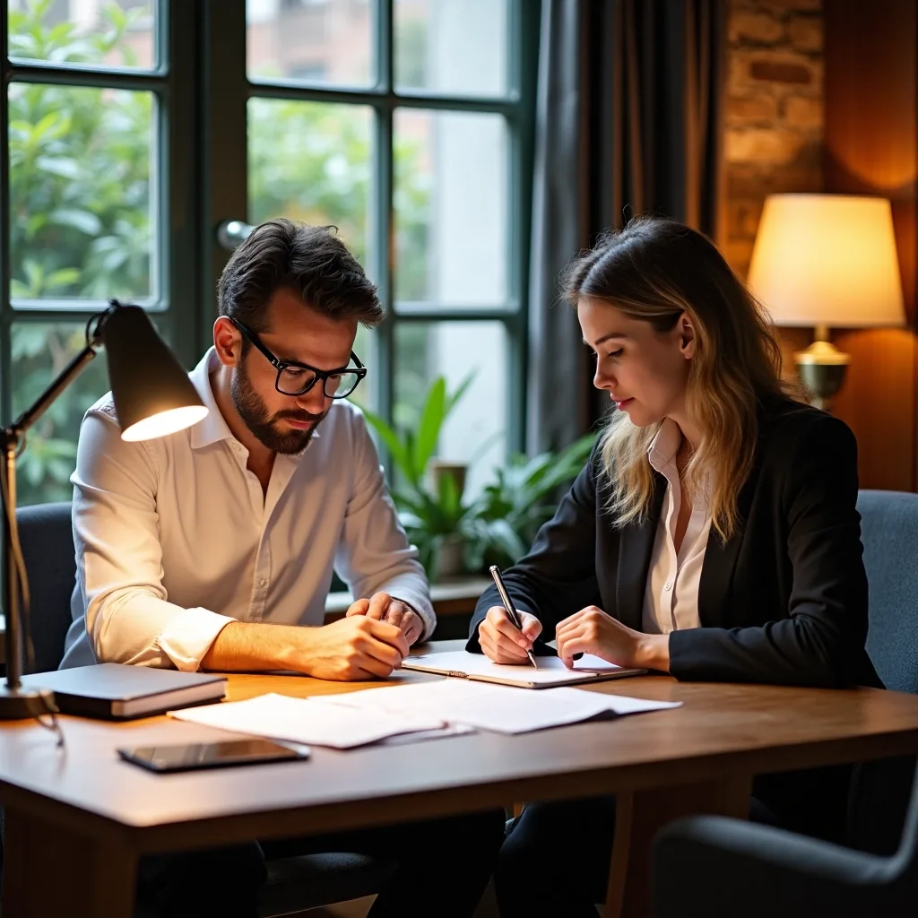 Réunion entre deux personnes autour d’un bureau en bois