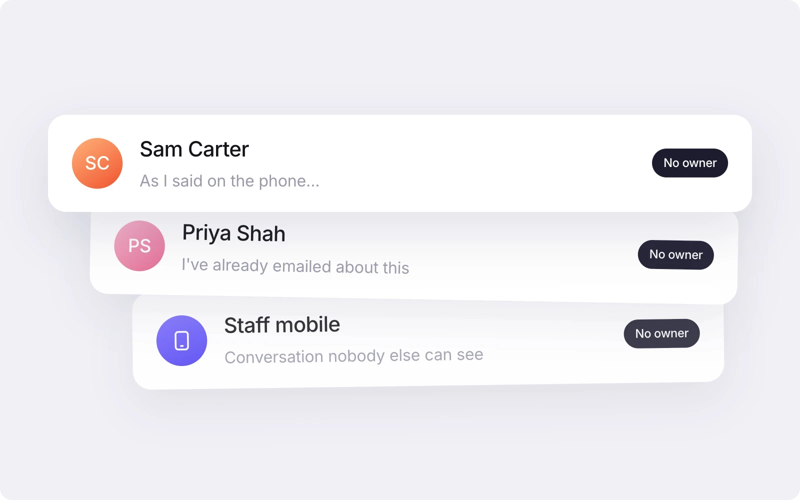 Signs of multichannel service: conversations with no owner and a staff mobile nobody else can see