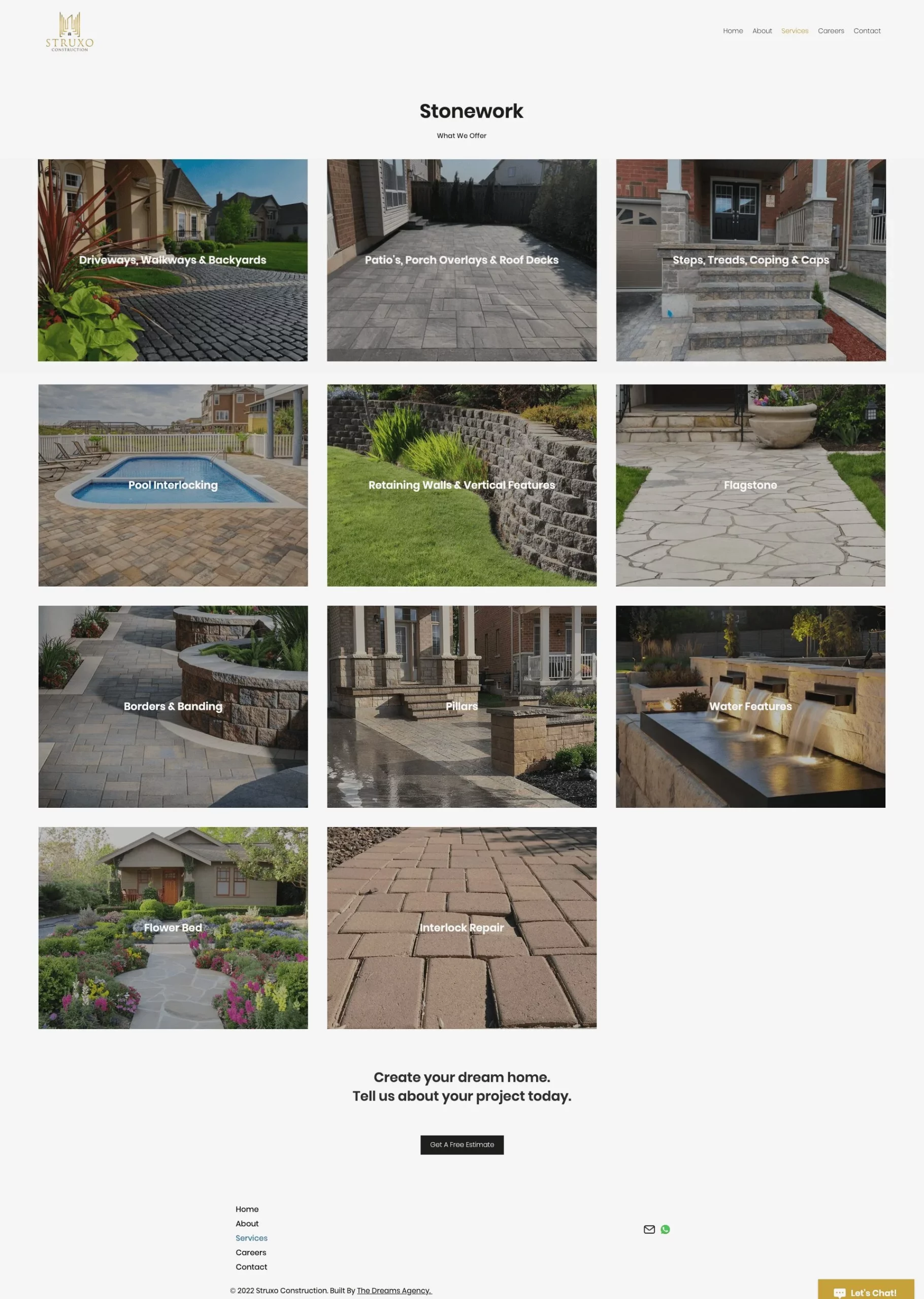 stonework page for struxo website developed & designed by Dreams Agency Mississauga, Ontario