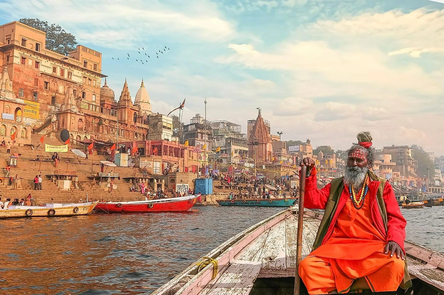 Sadhu boating on Ganges