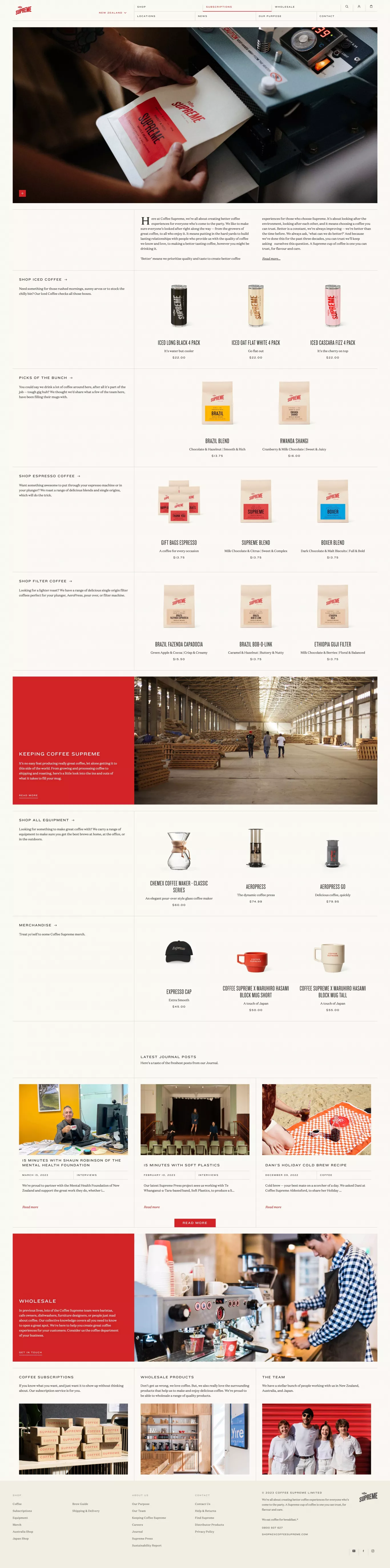 Coffee Supreme Online Store (Global) ecommerce page screenshot showcasing Food & Drinks and Ecommerce design