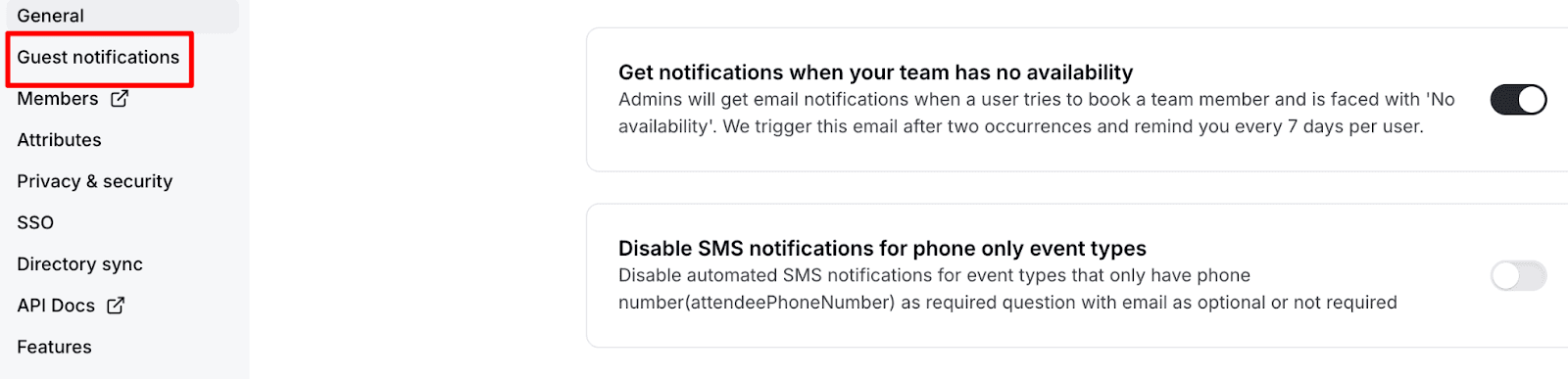 Setting guest notifications.