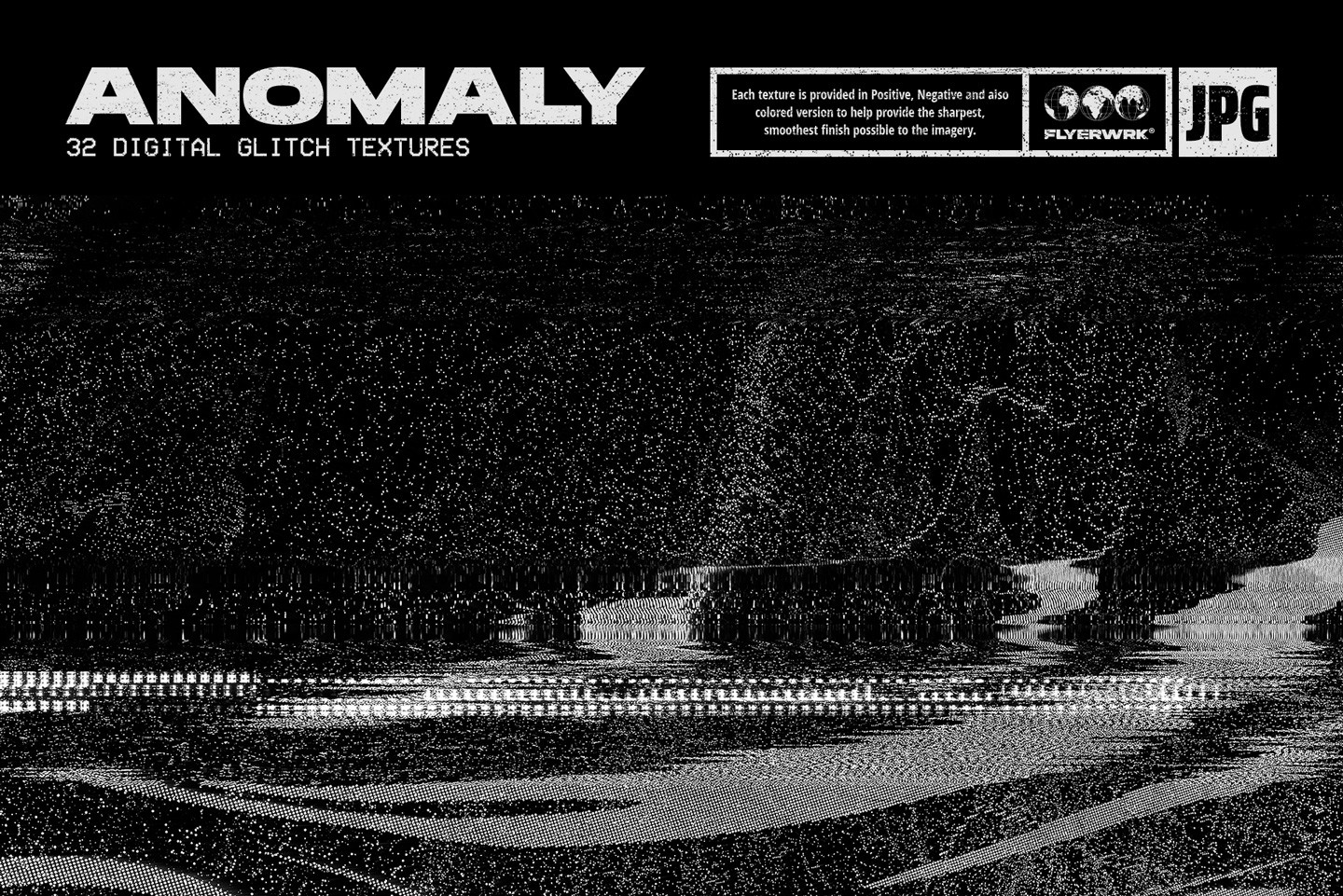 Anomaly digital glitch textures background with heavy black and white pixel static and electronic noise