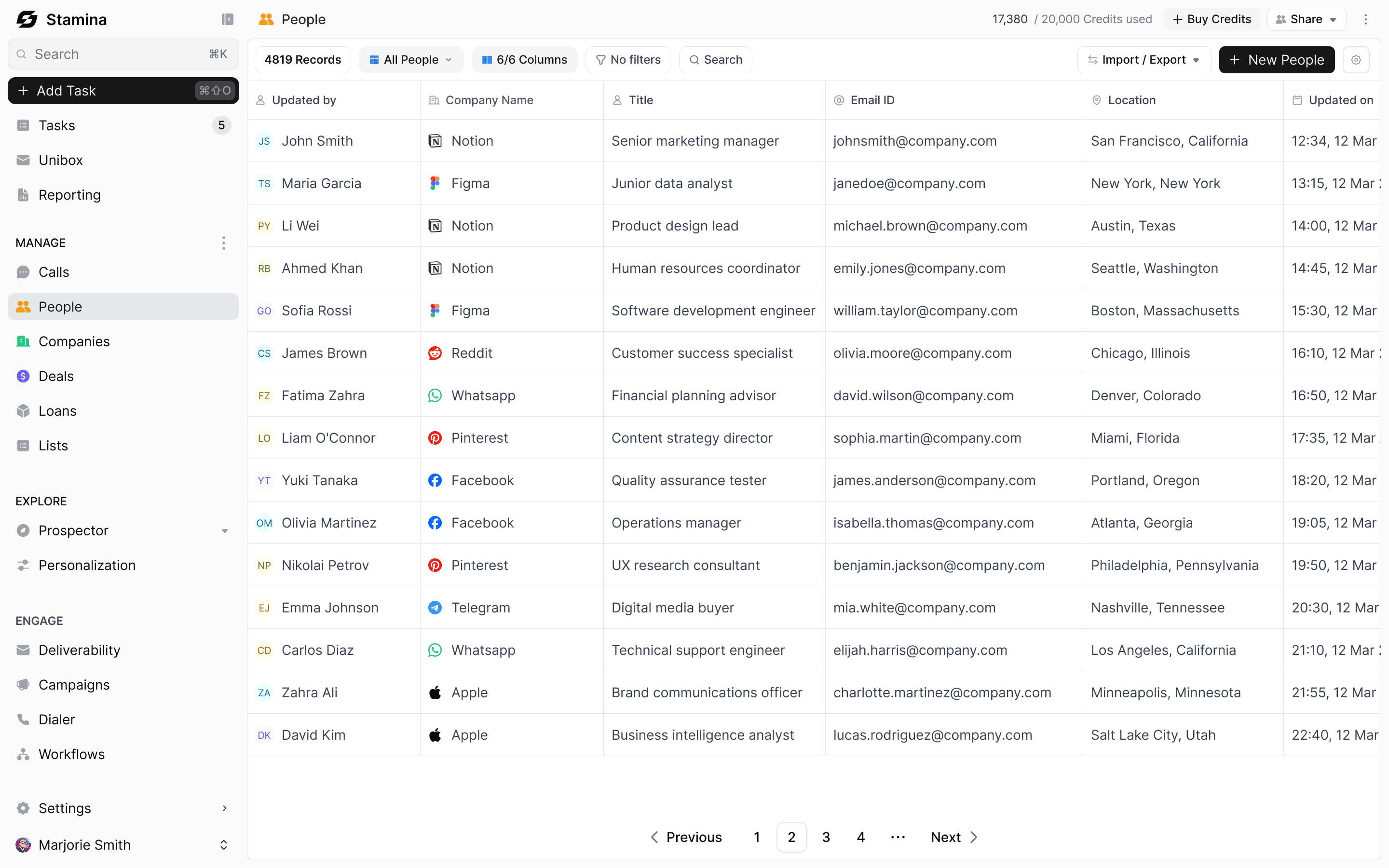 Stamina Objects showing a list of records within a custom CRM object for B2B sales teams