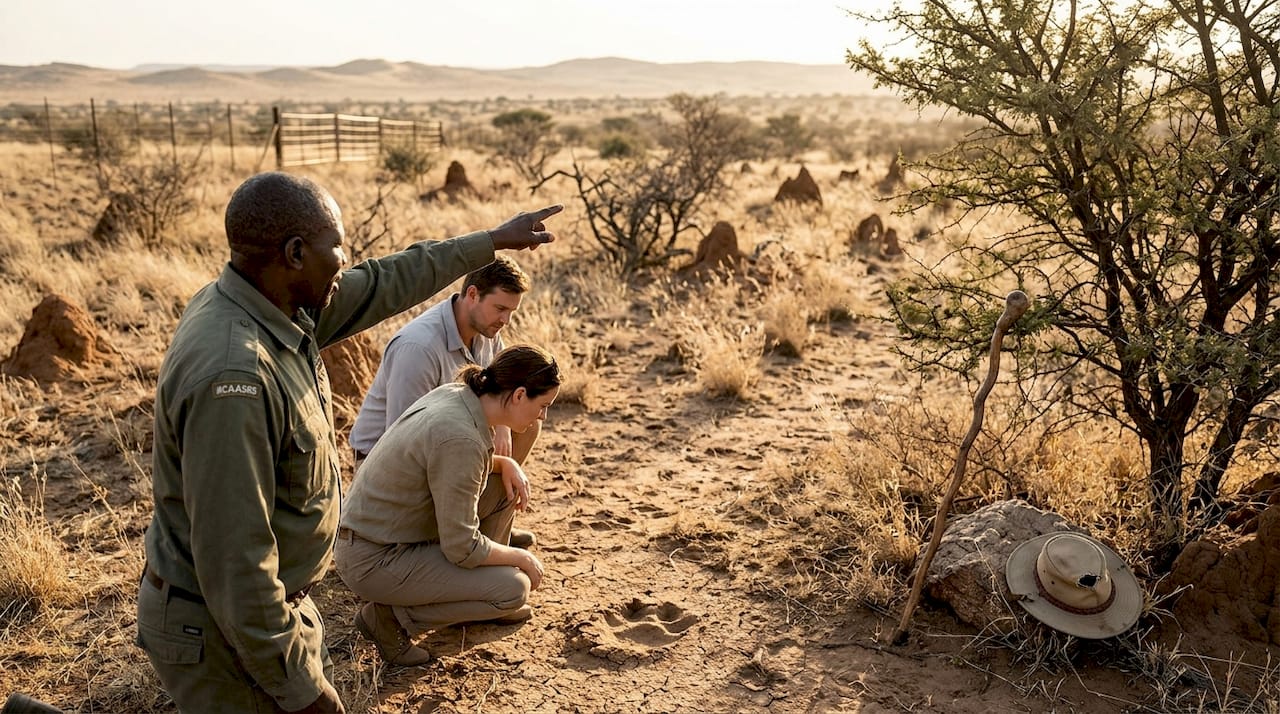 Tracker and guests searching for rhinos