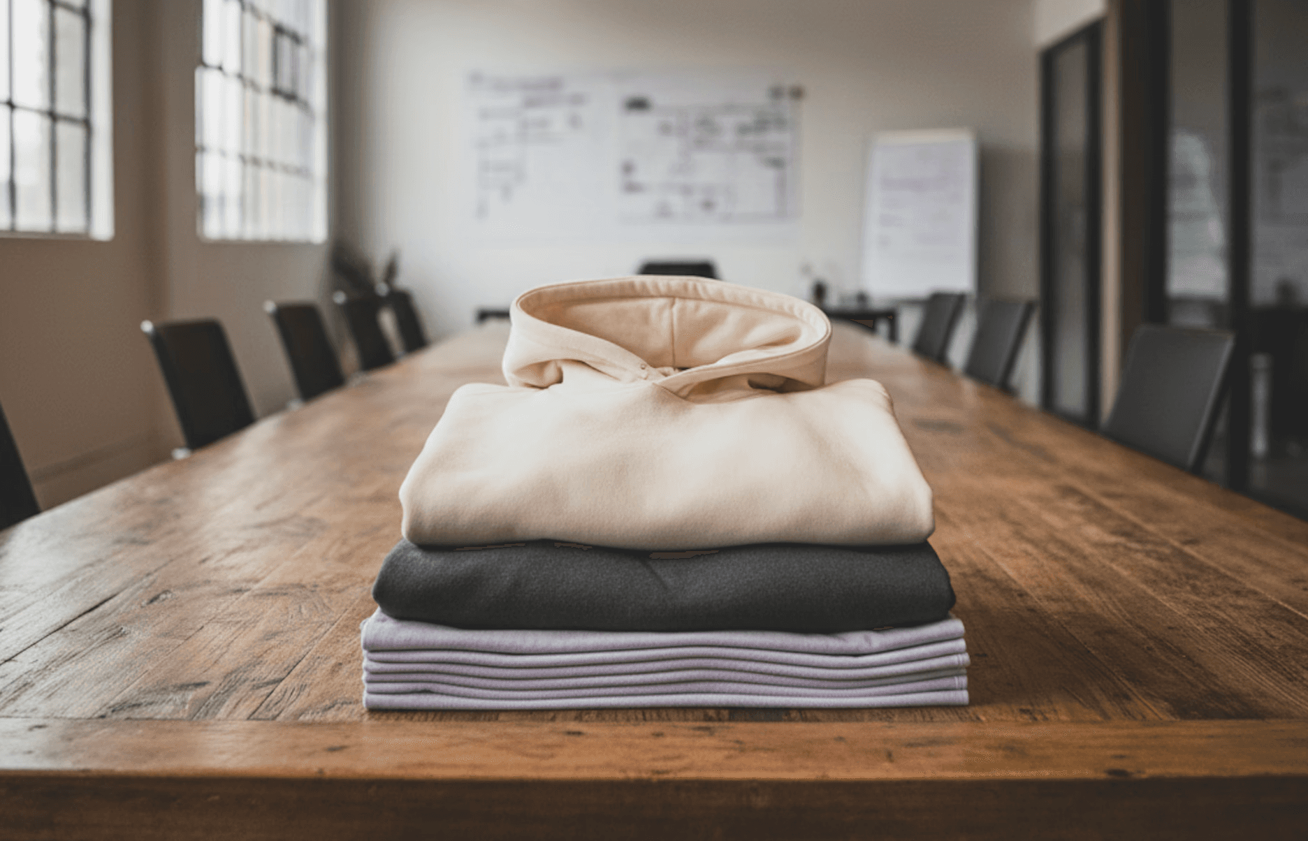Folded t shirts + hoodies