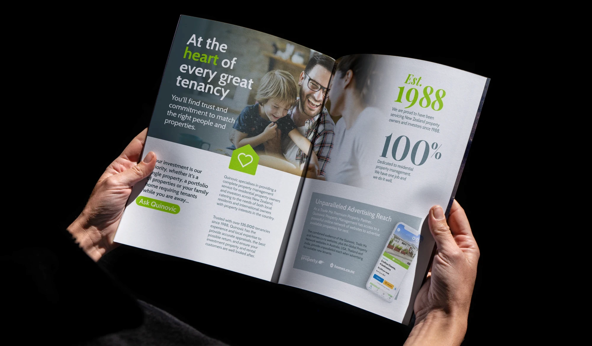 Woman reading a copy of the Quinovic Credentials