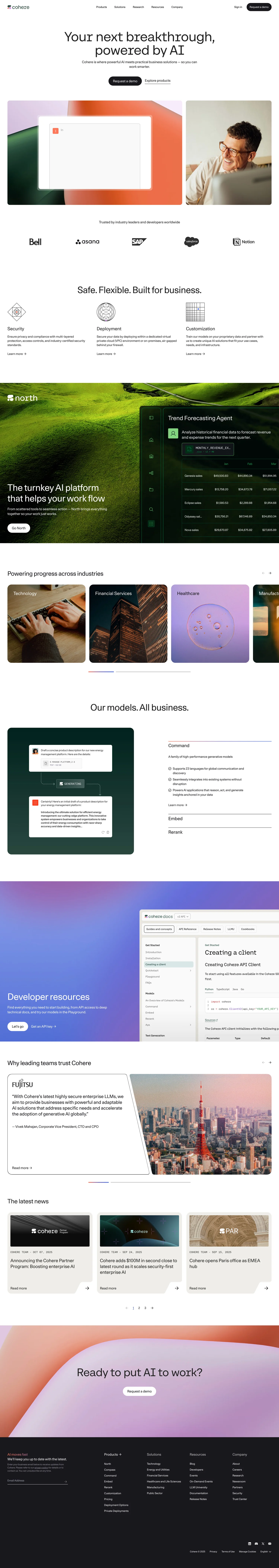 Cohere is an AI platform that allows businesses to build and integrate language models for various applications, enhancing communication and data processing capabilities.