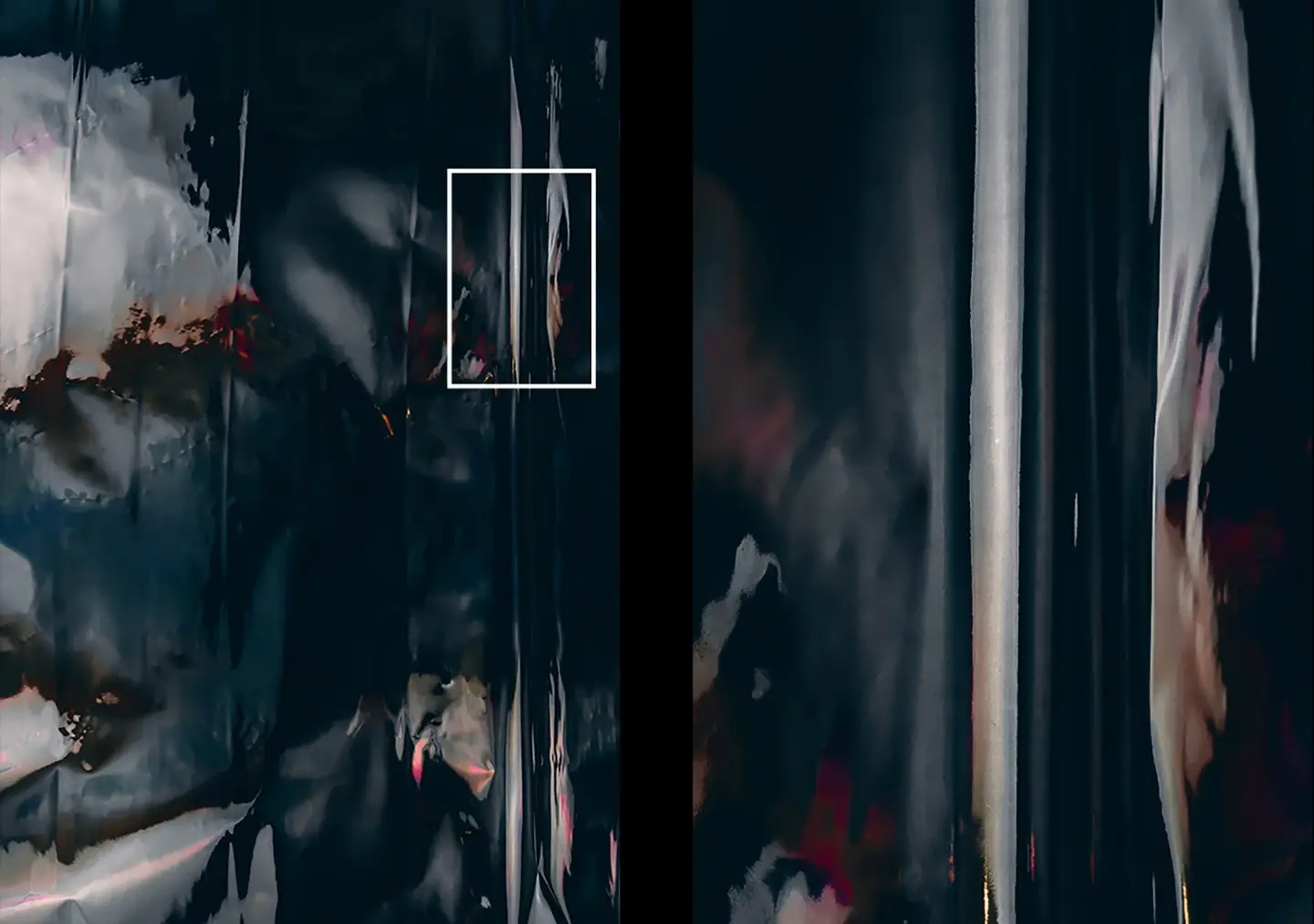 Krotine metal foil textures macro detail showing high resolution glossy metallic ridges and light warping