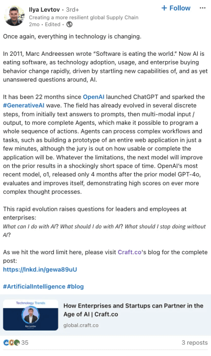 Craft.co Social Media Marketing Strategy CEO on LinkedIn