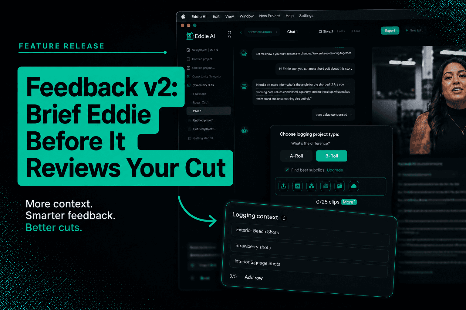 Eddie AI logo with header text "NAB 2026 Best in Show" as well as the Red Shark Best In Show award badge and NAB show logo