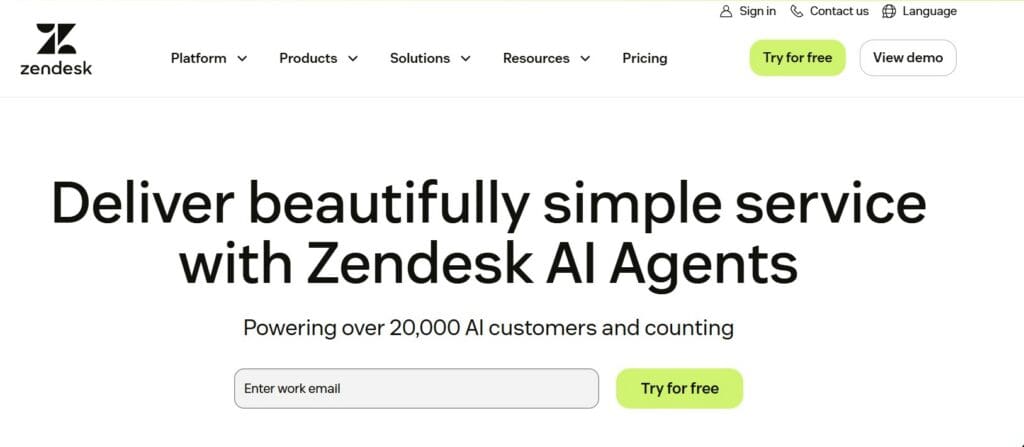 zendesk homepage screenshot