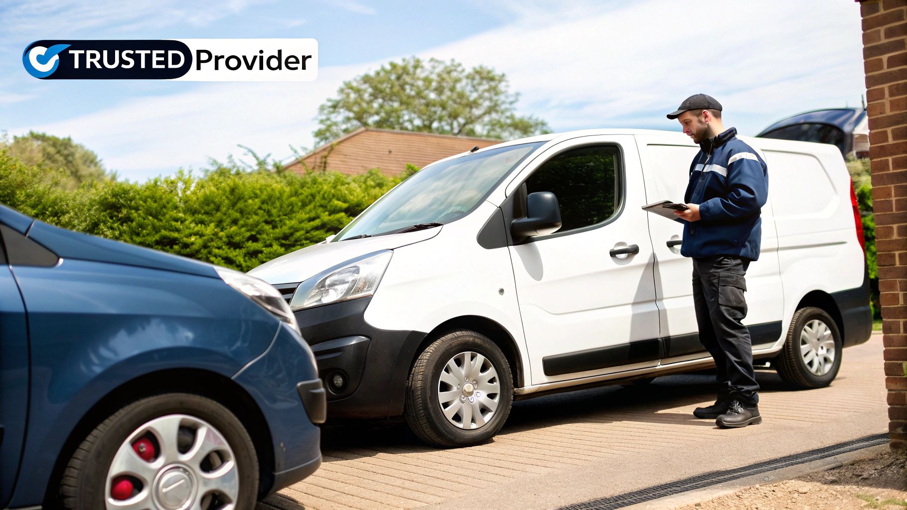 A person holding a phone, comparing different quotes for a mobile windshield replacement, symbolizing smart shopping.