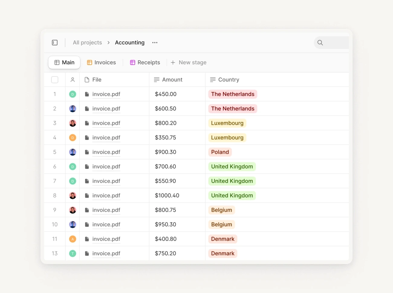 UI of a data extraction tool