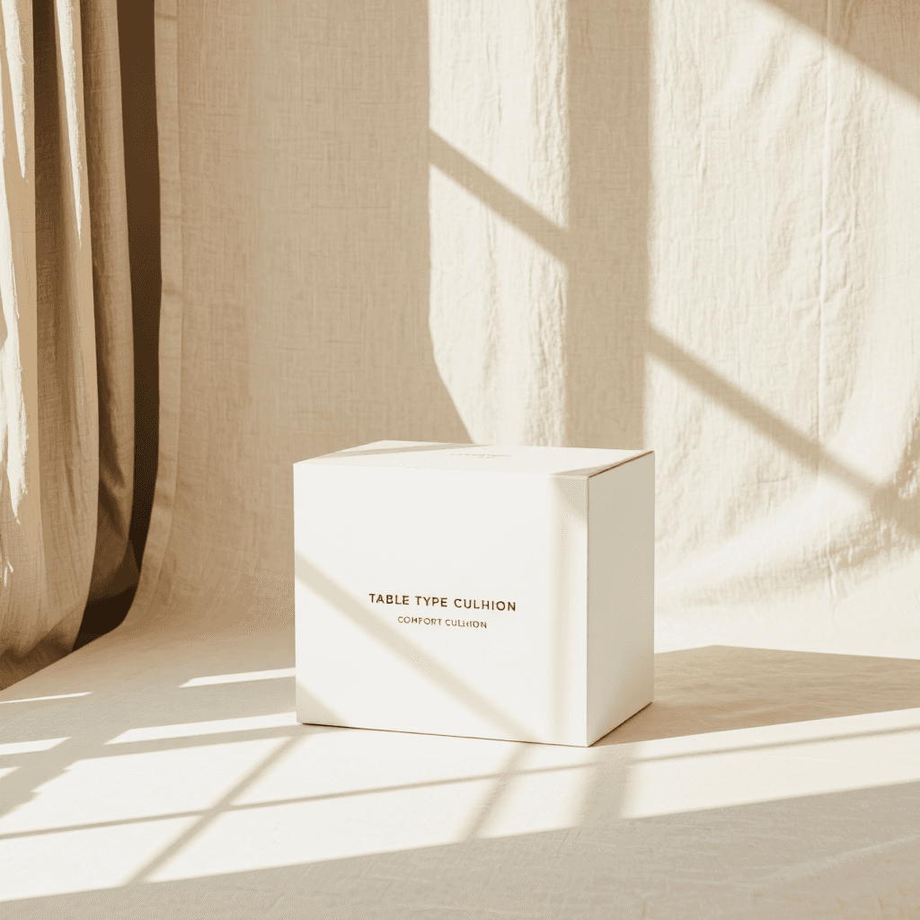 product photography of box of table type comfort cushion