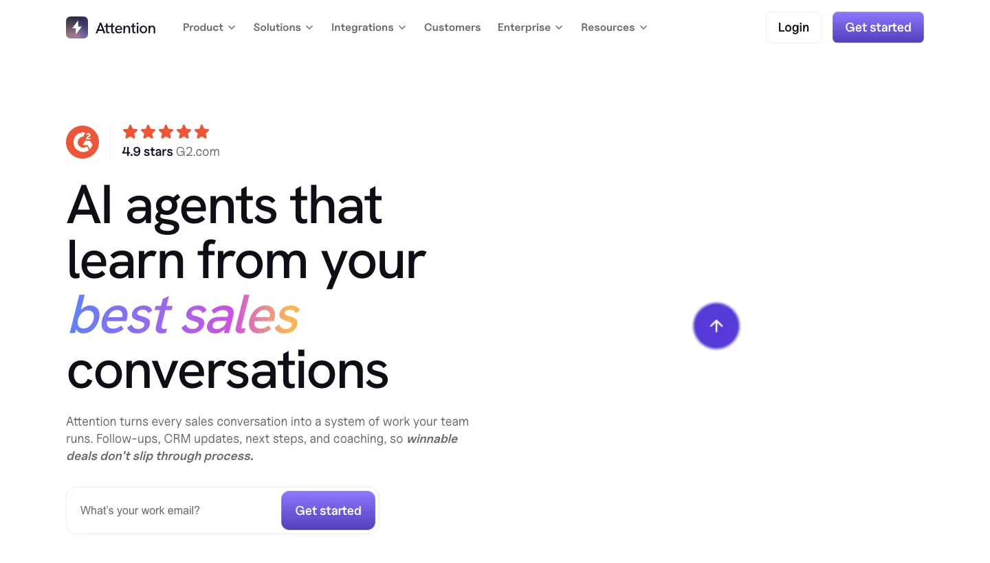 Attention homepage: AI conversation intelligence and CRM automation for sales