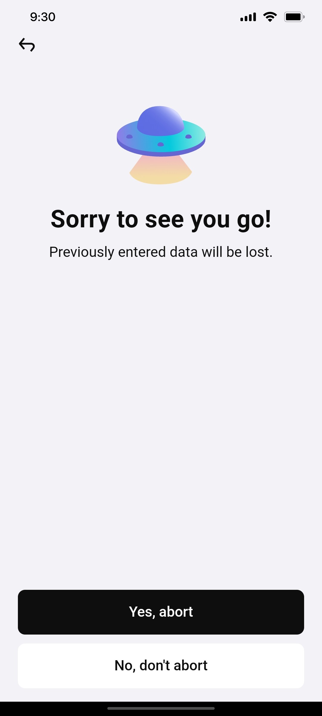 Klarna Yes Abort page Screen