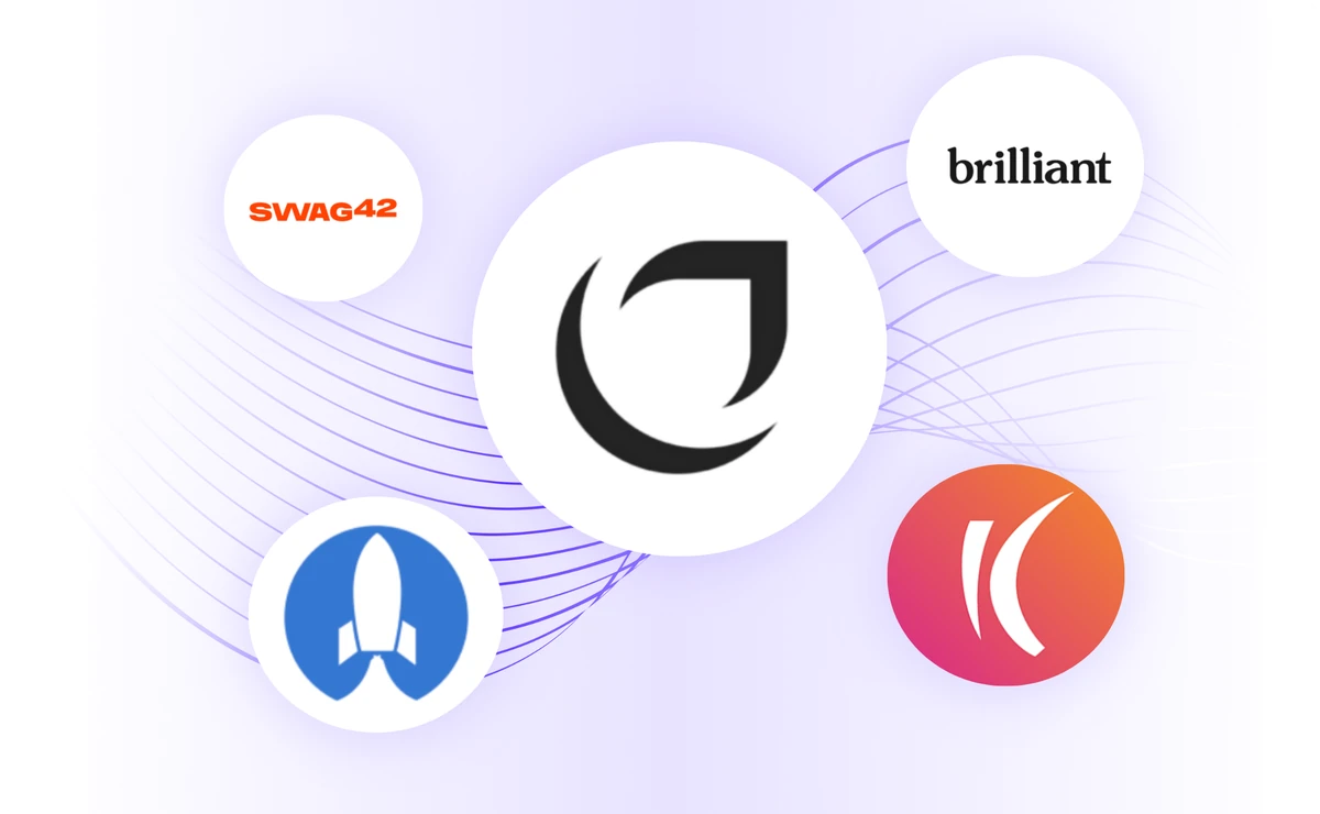Logos of PerkUp, Swg42, SwagUp, Brilliant, and Kotis Design.