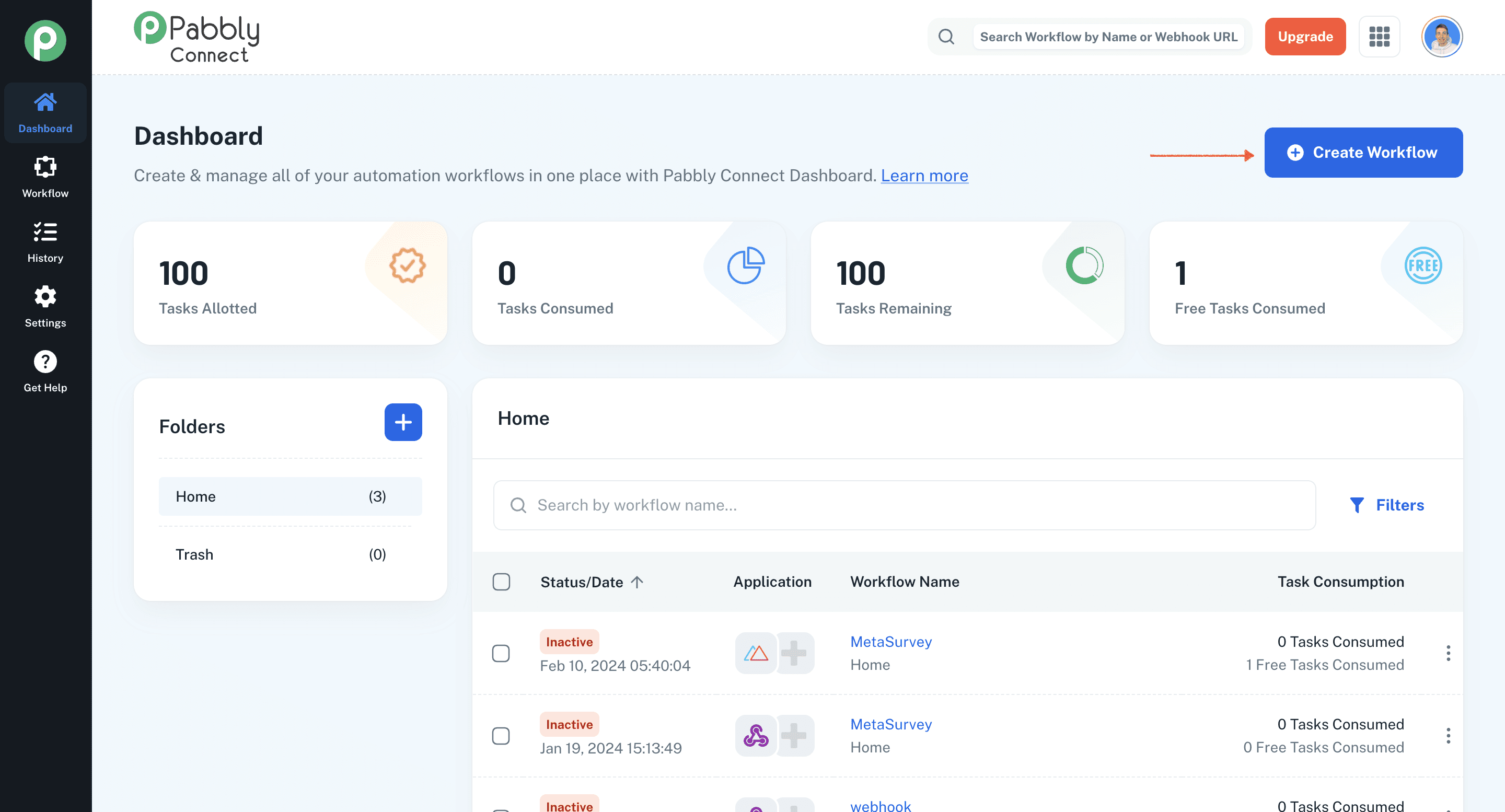 Create workflow button