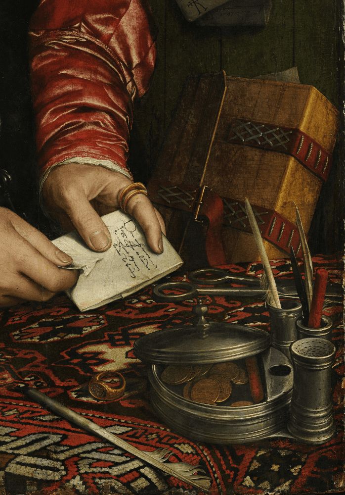 A close-up of hands working with tools on a wooden surface, surrounded by various metallic instruments and a textured background.
