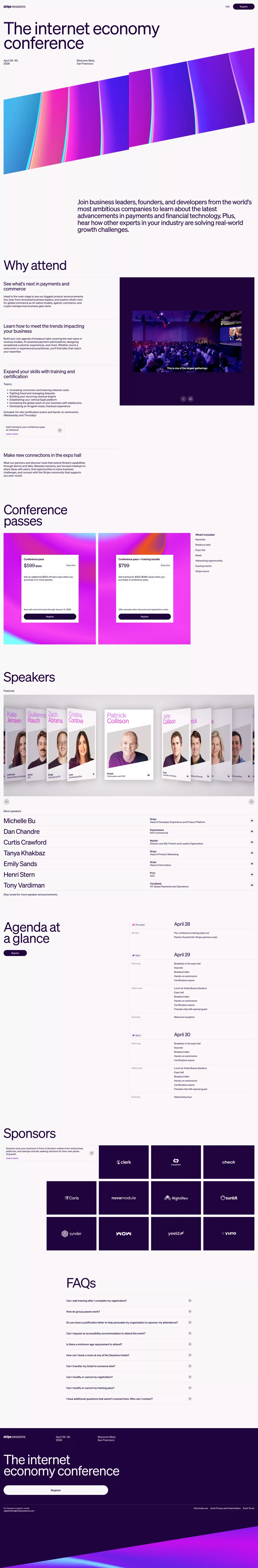 Stripe Sessions 2026 landing page screenshot showcasing Finance and Local Business design